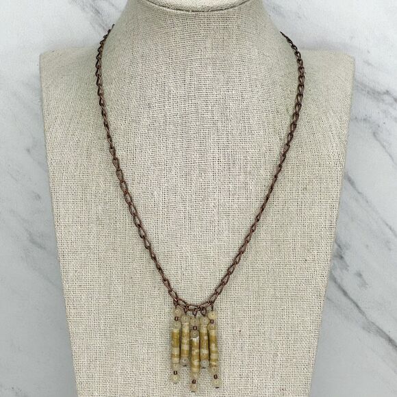 Beaded Charm Gold Tone Chain Link Necklace - Picture 1 of 5